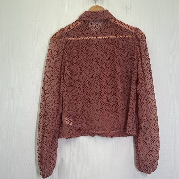 Lulus - Positive Influences Blush Pink Dotted Collared Button Up Blouse Size XS - Picture 12 of 13